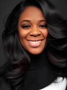 Gabrielle, a black woman with long, wavy hair, smiles.